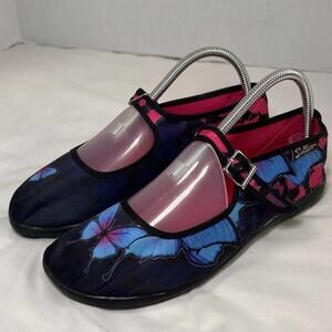 Hot Chocolate Design Size 38 US 8 Black Pink Dark Butterfly Mary Jane Flat Shoes